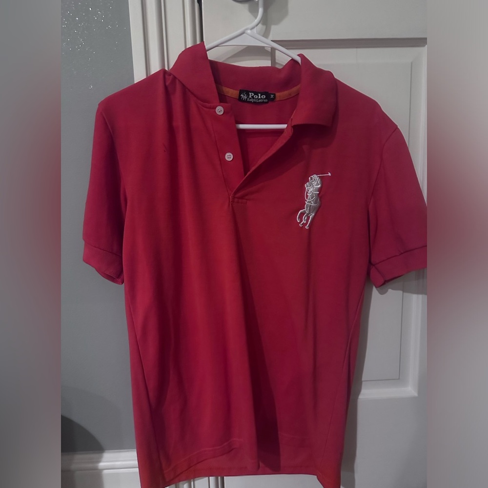 Orange (looks red on camera) and white Unisex Ralph Lauren Polo
